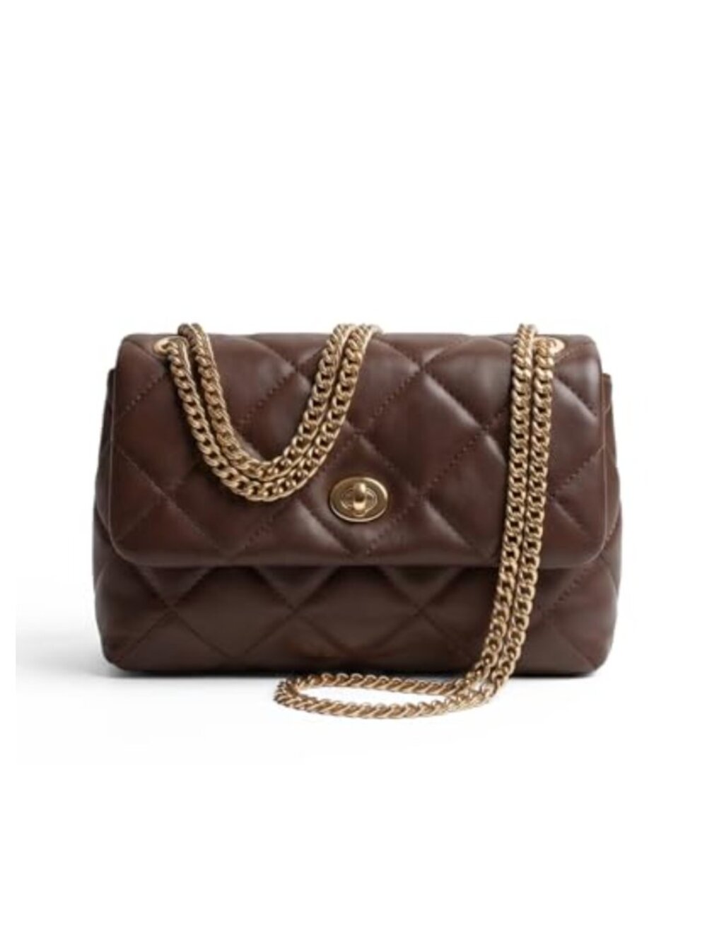 Quilted Crossbody Bag PU Vegan Leather Twist Lock Chain Strap